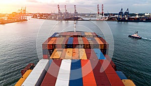 Cargo ship loading containers in Rotterdam. Deck of a cargo ship moored in Europort