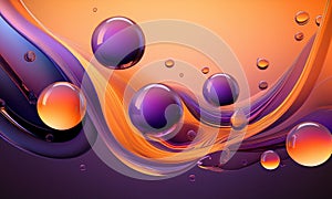 Vibrant Abstract Wave With Orange Purple Swirls And Floating Glass Bubbles Artwork