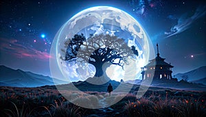 Enchanted Night: Solitude Under the Giant Moon