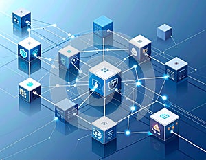 Digital Network of Connected Cubes with Icons