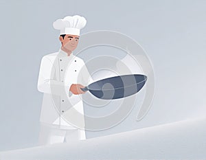 Happy chef cooking delicious food in kitchen with colorful ingredients