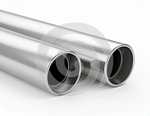 Shiny Metal Pipes on White Background