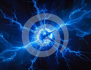 A visually striking abstract image resembling a neuron structure exploding in blue