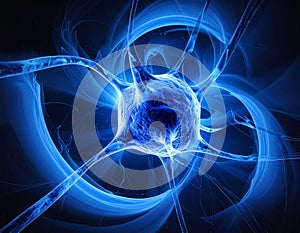 A visually striking abstract image resembling a neuron structure exploding in blue