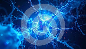 A visually striking abstract image resembling a neuron structure exploding in blue