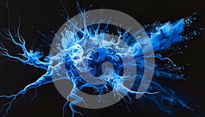 A visually striking abstract image resembling a neuron structure exploding in blue