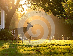 Dears roaming in the backyard