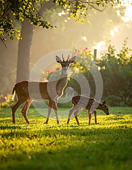Dears roaming in the backyard