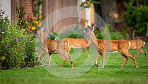 Dears roaming in the backyard