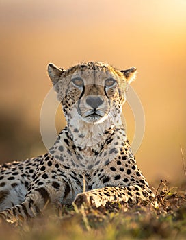 Close-up of female cheetah lying down