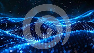 Abstract Blue Digital Wave of Particles