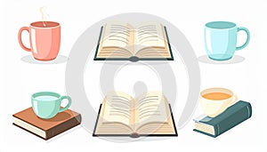 Cozy Reading and Coffee Break Vector Illustration Set