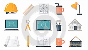 Architecture and Engineering Tools Flat Icon Set