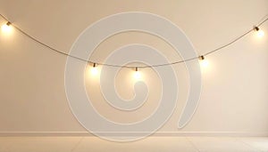 Single String of White Lights on Beige Wall
