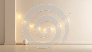 Single String of White Lights on Beige Wall