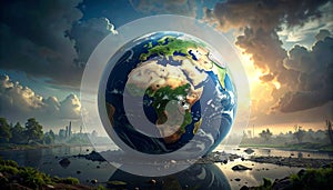 Illustration of the Earth Crying Due to Pollution