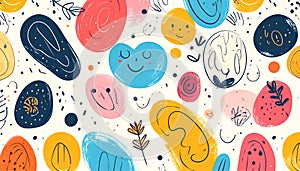 Whimsical Abstract Shapes with Cute Faces Pattern