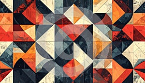 Abstract Geometric Pattern with Textured Squares and Triangles
