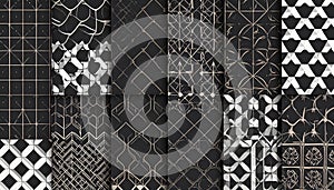 Collection of Dark Geometric Patterns with Gold and White Accents