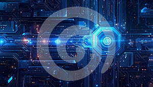 Abstract Digital Circuit Board with Glowing Blue Core