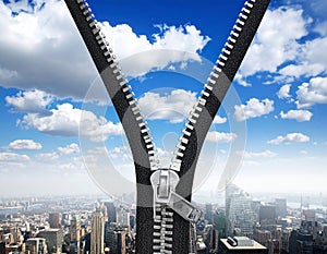 Clean air decarbonization. Clean air - decarbonization concept image with zipper