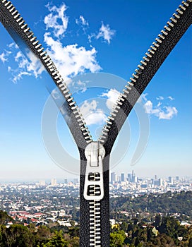 Clean air decarbonization. Clean air - decarbonization concept image with zipper