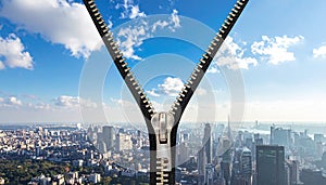 Clean air decarbonization. Clean air - decarbonization concept image with zipper