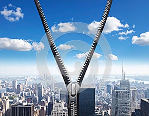 Clean air decarbonization. Clean air - decarbonization concept image with zipper