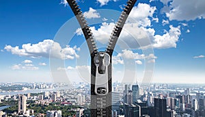 Clean air decarbonization. Clean air - decarbonization concept image with zipper