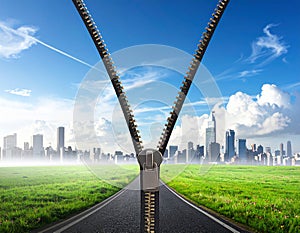 Clean air decarbonization. Clean air - decarbonization concept image with zipper