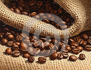 Coffee bean background. Coffee beans background on burlap