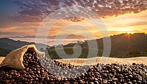 Coffee bean background. Coffee beans background on burlap