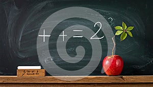 Simple arithmetic number sentence on blackboard