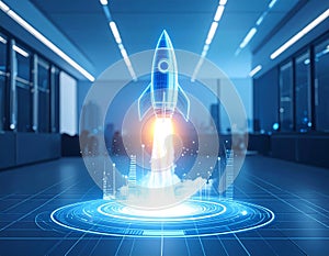 Futuristic Rocket Launch: Innovation and Technology Concept