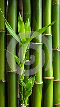 A cluster of leafy green bamboo stems.