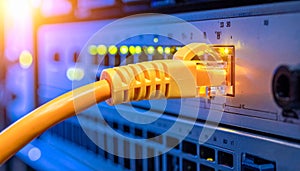 Ethernet Cable Connected to Network Server Data Transmission Concept
