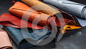 Pieces of the colored leathers. raw materials for manufacture