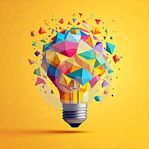 Exploding Geometric Lightbulb: Vibrant Creativity Burst