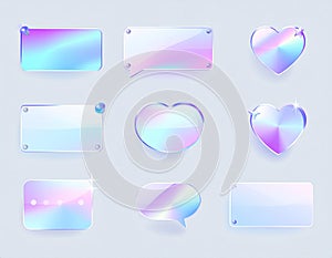 3D glass symbol. Transparent shapes with refraction and hologram effects. Glass