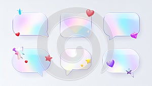 3D glass symbol. Transparent shapes with refraction and hologram effects. Glass