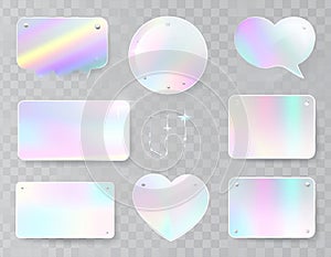 3D glass symbol. Transparent shapes with refraction and hologram effects. Glass