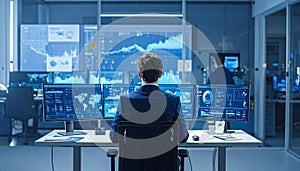 Businessman analyzing data using AI automation to improve business workflow efficien