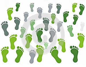 Green and Gray Footprints Pattern on White