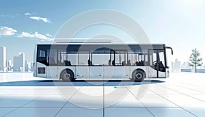 Modern urban bus, minimal white setup with soft shadow