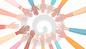 Diverse Hands Reaching Inward Circle, Unity and Teamwork Concept
