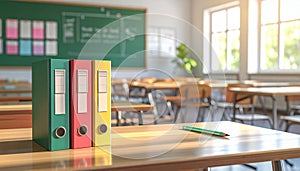 Classroom with Folders and Pencil