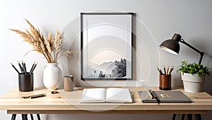 Modern Minimalist Workspace with Blank Frame