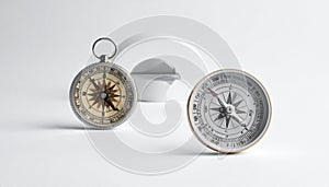 Two Compasses on White Background