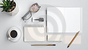 Workspace with Notebook and Coffee