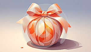 Beautiful cartoon candy with a peach ribbon and packaging. Sweet in flat vector style